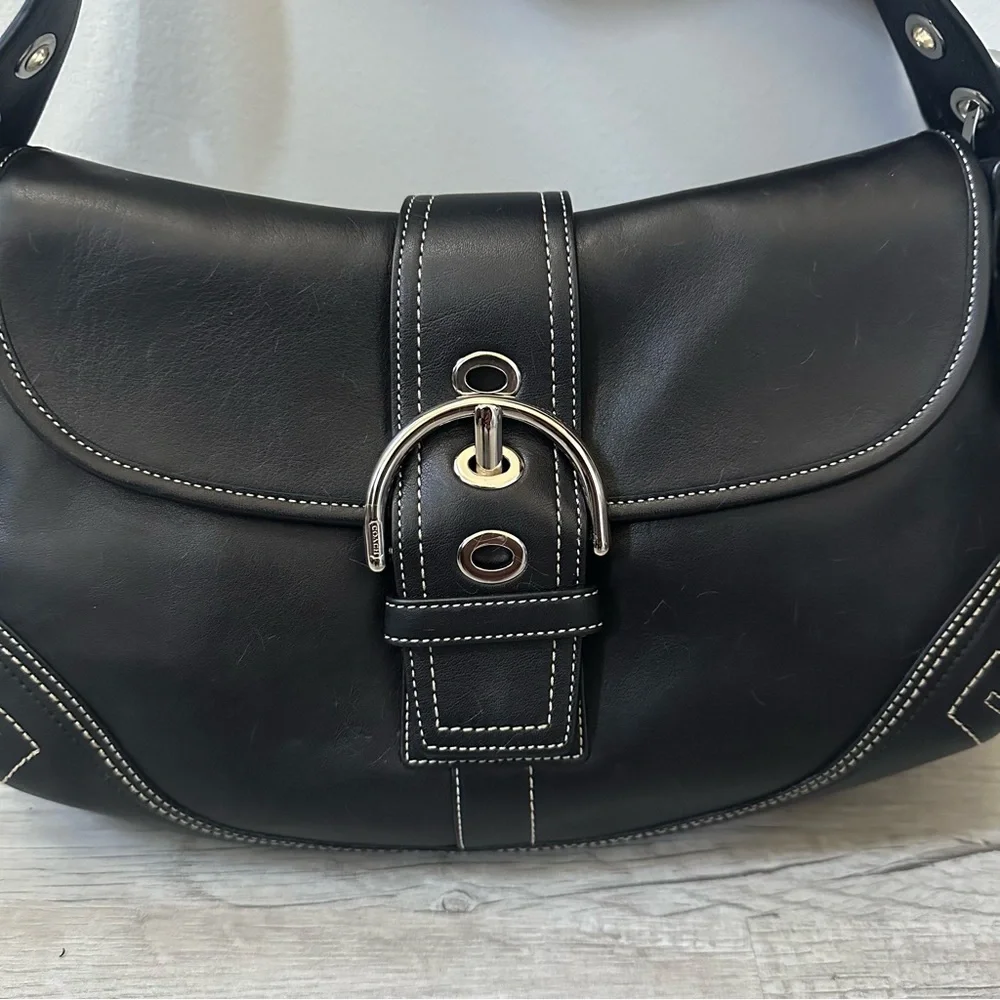 Coach Black Leather Shoulder Bag with Silver Accents, F10192 - Picture 2 of 9